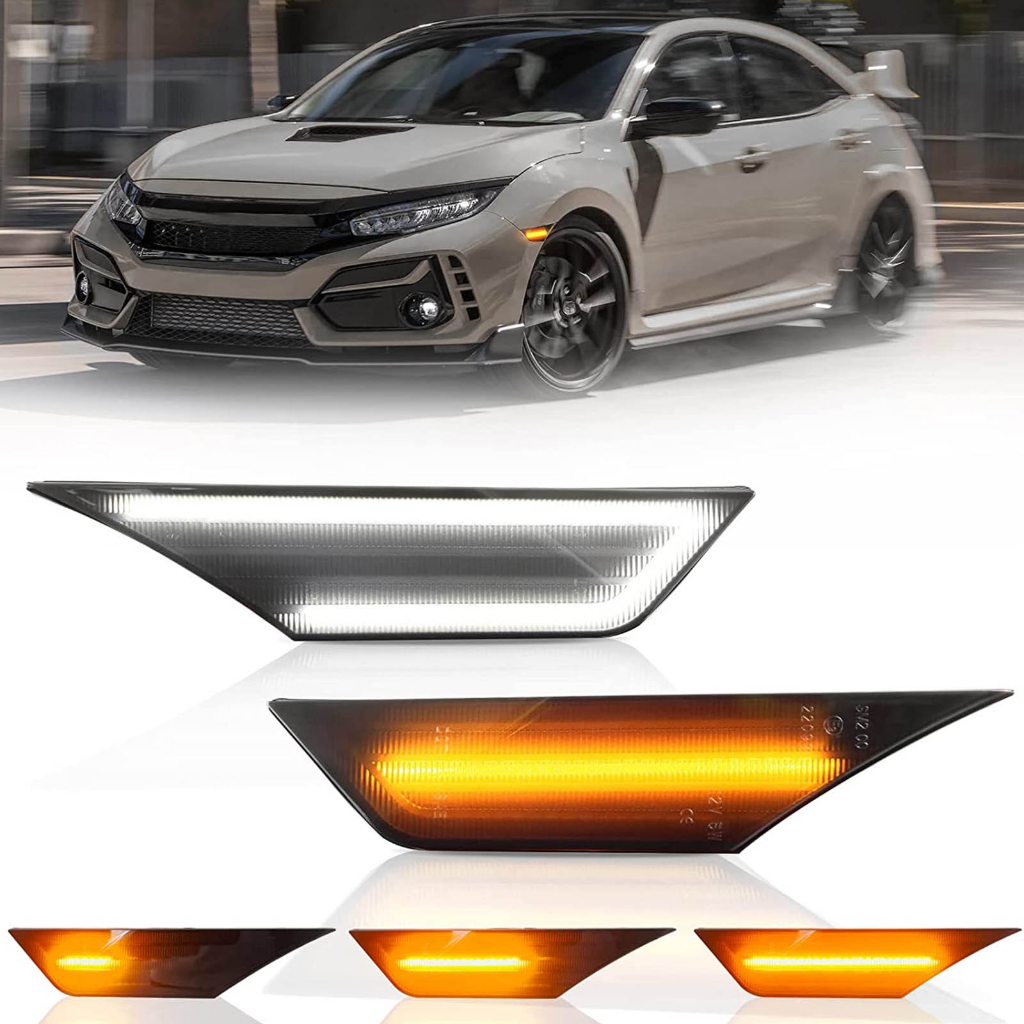 2pc สําหรับ Honda Civic 2016-2021 ไฟเลี้ยวรถ Fender ด้านข้าง LED Marker ไฟ LED ไฟเลี้ยว Blinker โคมไฟลําดับ Amber & สีขาว DRL