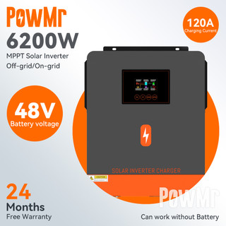 【Local Delivery】PowMr MPPT 6.2KW Pure Sine Wave Solar Hybrid Inverter Built-in 120A Solar Charge Controller 230VAC Support 48V Lifepo4 500VDC Battery Can Work Without Battery