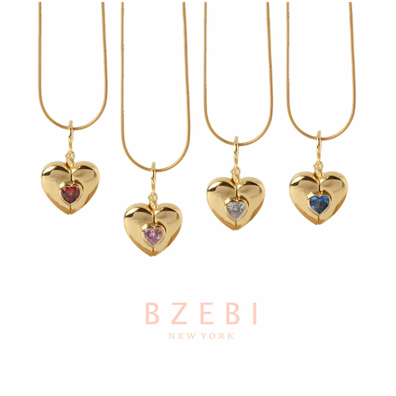 Bzebi สร้อยจี้เพชรแฟชั่น ชุบทอง 18K สไตล์เกาหลี จี้หัวใจเงิน เพชรสีชมพู เครื่องประดับ ของขวัญ 1261n