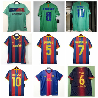 เสื้อกีฬาแขนสั้น ลายทีมชาติฟุตบอล Messi Puyol Iniesta Xavi Villa 2010-11 12-13 Season Barcelona ชุดเหย้า สไตล์เรโทร