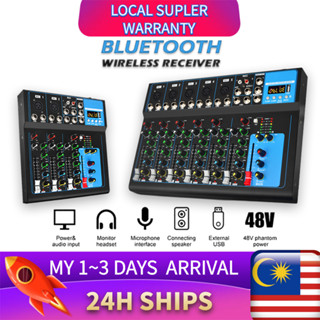 Bomge F7 เครื่องผสมเสียงบลูทูธ แบบพกพา พร้อม USB DJ แจ็ค MP3 48V สําหรับบันทึกเสียงคอมพิวเตอร์ 7 ช่องสัญญาณ
