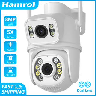 Hamrol กล้องวงจรปิด CCTV เลนส์คู่ 4K 8MP PTZ Wifi IP ซูมได้ 5 เท่า ตรวจจับการเคลื่อนไหว มองเห็นกลางคืน กันน้ํา