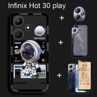 4in1 เคสโทรศัพท์ Infinix Hot 30 play + ฟิล์มกันรอยเซรามิค + ฟิล์มเลนส์ + ฟิล์มด้านหลัง เคสโทรศัพท์ นักบินอวกาศ วิศวกรรม กันกระแทก TPU นิ่ม