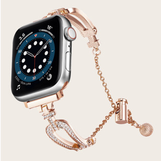 สายนาฬิกาข้อมือสเตนเลส ประดับเพชรคริสตัล สําหรับ iWatch Series 7 6 5 SE 4 3 2 1 Band 41 มม. 45 มม. 38 40 มม. 42 44 มม.