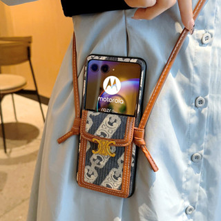 เคสโทรศัพท์มือถือแบบแข็ง ผ้ายีน กันกระแทก พร้อมสายคล้อง สําหรับ Motorola Razr 40 Ultra Razr 2023 DIY 40 Ultra