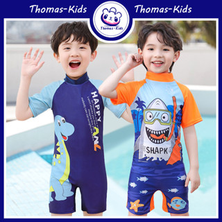 [THOMAS Kids] 3-10 ปี ชุดว่ายน้ําวันพีช แขนสั้น กันแดด ลายการ์ตูนไดโนเสาร์ แฟชั่นฤดูร้อน สําหรับเด็กผู้ชาย อายุ