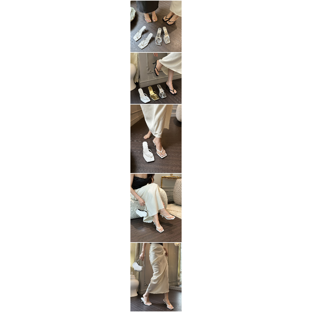 รองเท้าส้นสูง หนัง 2.76 นิ้ว หัวเหลี่ยม แฟชั่นสําหรับผู้หญิง (ไซซ์ 35-40)