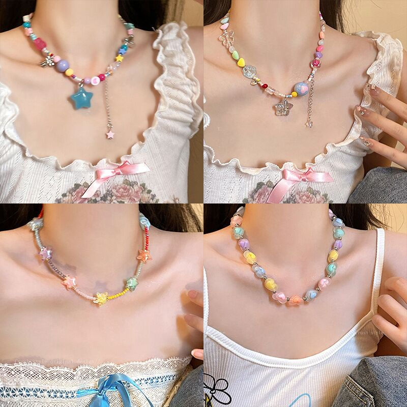 สร้อยคอโซ่ จี้ลูกปัดดาว หลากสี สไตล์เกาหลี ฮิปฮอป แฟชั่นสําหรับผู้หญิง