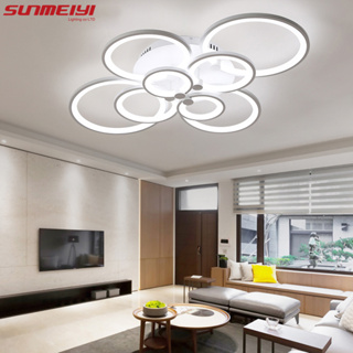 Sunmeiyi โคมไฟเพดาน led หรี่แสงได้ สําหรับห้องนั่งเล่น 4/6/8/10 ห่วง แขวนเพดาน ห้องรับประทานอาหาร ห้องนอน โคมไฟ