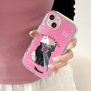 เคสโทรศัพท์มือถือกระจก ลายแมวน่ารัก สีชมพู สําหรับ iPhone 11 12 12pro 12promax 13 13pro 13promax 14 14pro 14promax