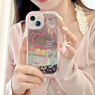 เคสโทรศัพท์มือถือกระจก ลาย Happy Lovely สําหรับ iPhone 11 12 12pro 12promax 13 13pro 13promax 14 14promax