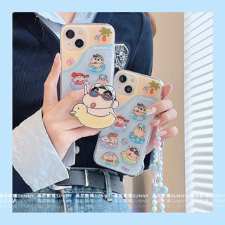 เคสโทรศัพท์มือถือแบบแข็ง กันกระแทก ลายการ์ตูนชินจังว่ายน้ํา พร้อมสายโซ่คล้อง สําหรับ iphone 14 13 11 12 pro max