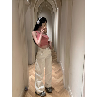 High street Cargo pants womens multi pocket loose thin wide leg trousers slacks casual trousers Camisole halter vest