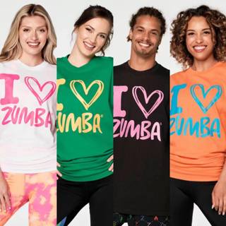 เสื้อกีฬาแขนสั้น ทรงหลวม ลาย I Love ZUMBA Series สําหรับผู้ชาย และผู้หญิง