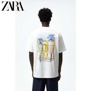 Zara ใหม่ เสื้อยืดแฟชั่น ลายสก๊อต สไตล์คลาสสิก สําหรับผู้ชาย