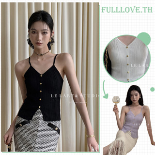 Fulllove   เสื้อชั้นในสตรี เสื้อกล้ามครอป แขนกุด แต่งกระดุมหน้า5เม็ด