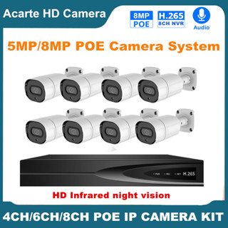 Acarte H.265 4CH camera ชุดกล้องวงจรปิด 4CH/8CH POE IP ระบบกล้อง กลางแจ้ง / ในร่ม อินฟราเรด มองเห็นกลางคืน กล้องรักษาความปลอดภัย ชุดแพ็คเกจ