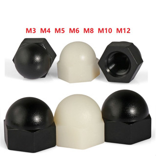 20/50Pcs  Nylon Cap Nut Bolt Nuts Dome Protection Caps Covers Exposed Hexagon Plastic M3 M4 M5 M6 M8 M10 M12 Black White ฝาครอบน็อตไนล่อน หกเหลี่ยม พลาสติก สีดํา สีขาว