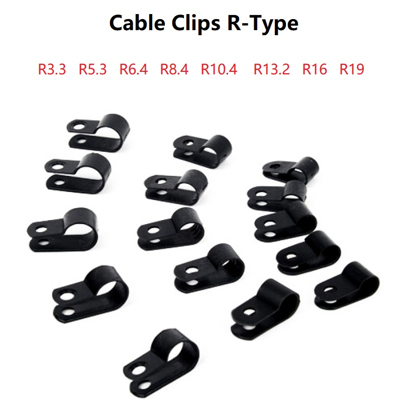50/100PCS Black Cable Clips R-Type Nylon Clamp Plastic White Hose Fasteners Durable Mount Fix Hardwa