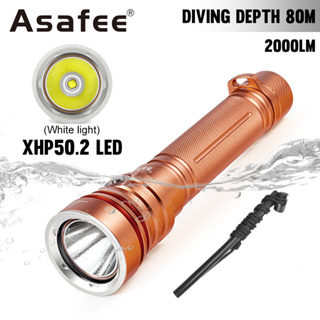 Asafee ไฟฉายดําน้ํา XHP50.2 LED 18650 26650 แบตเตอรี่ 2000LM 80 ม. สําหรับดําน้ํา