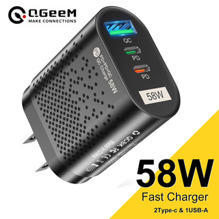 Qgeem 58W ตาข่าย PD คู่ ชาร์จเร็ว ที่ชาร์จโทรศัพท์ USB อะแดปเตอร์สามพอร์ต เดินทาง ปลั๊กติดผนัง สําหรับ iPhone Android