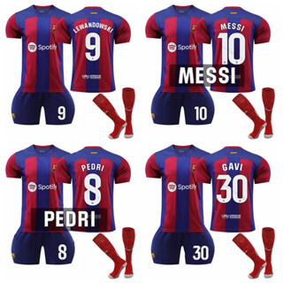 เสื้อกีฬาแขนสั้น ลายทีมชาติฟุตบอล Lewandowski Pedri Gavi Messi 2023-24 Season Barcelona ชุดเหย้า สําหรับเด็ก และผู้ใหญ่