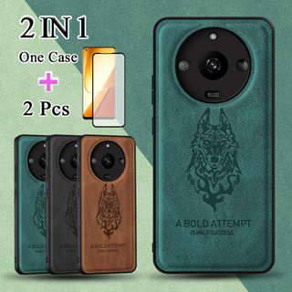 2 IN 1 เคสโทรศัพท์มือถือหนังแกะ พร้อมหน้าจอเซรามิค สองชิ้น สําหรับ Realme 11