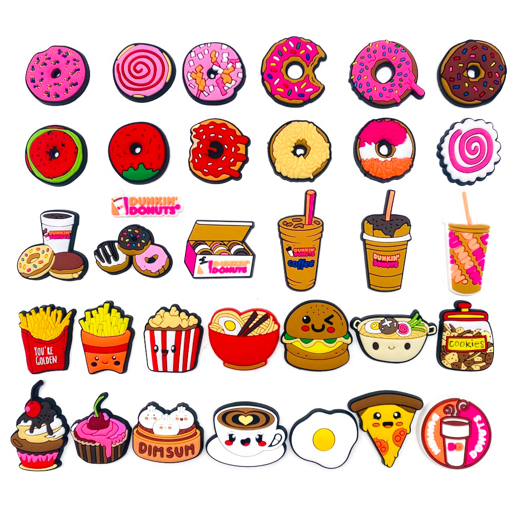 ชุดอาหารน่ารักรองเท้า Charms อุปกรณ์เสริม PVC พร้อมปุ่ม