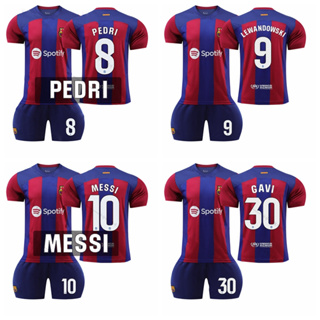 เสื้อกีฬาแขนสั้น ลายทีมชาติฟุตบอล Lewandowski Pedri Gavi Messi 2023-24 Season Barcelona ชุดเหย้า สําหรับเด็ก ผู้ใหญ่