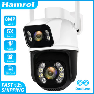 Hamrol กล้องวงจรปิด CCTV 4K 8MP WIFI เลนส์คู่ ซูมได้ 5 เท่า HD