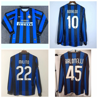 เสื้อกีฬาแขนยาว ลายทีมชาติฟุตบอล Ronaldo Milito Balotelli 2009-10 Season Inter Milan สไตล์เรโทร