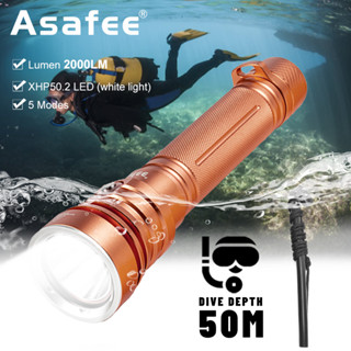 Asafee A20 ไฟฉายดําน้ํา XHP50.2 LED 2000LM กันน้ําลึก 80 ม. 5 โหมดไฟกลางคืนถ้ําดําน้ํา