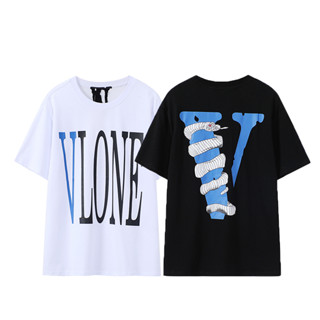 Vlone เสื้อยืดแขนสั้น ผ้าฝ้าย พิมพ์ลาย แฟชั่นสําหรับผู้ชาย และผู้หญิง