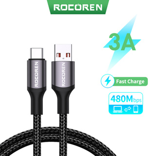 Rocoren สายชาร์จโทรศัพท์มือถือ USB Type C 3A 0.5 ม. ชาร์จเร็ว สําหรับ Xiaomi Samsung Huawei