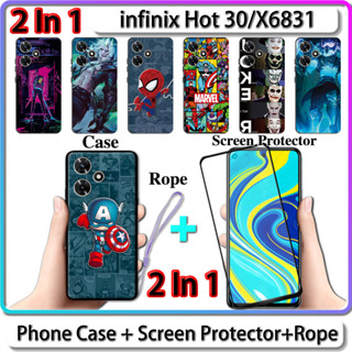 เคส 2 IN 1 สําหรับ Infinix Hot 30 X6831 เคสพร้อมกระจกนิรภัยโค้ง ป้องกันหน้าจอเซรามิค LOL และการออกแบบฮีโร่