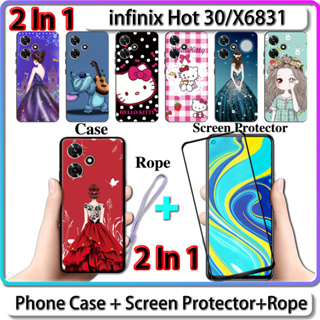 2 IN 1 เคส สําหรับ Infinix Hot 30 X6831 เคส พร้อมกระจกนิรภัยกันรอยหน้าจอโค้ง เซรามิค สําหรับเด็กผู้หญิง และคิตตี้