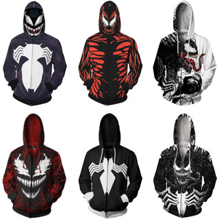 เสื้อแจ็กเก็ตกันหนาว มีฮู้ด แต่งซิป พิมพ์ลายอนิเมะ Venom Carnage 3 มิติ สําหรับผู้ชาย และผู้หญิง