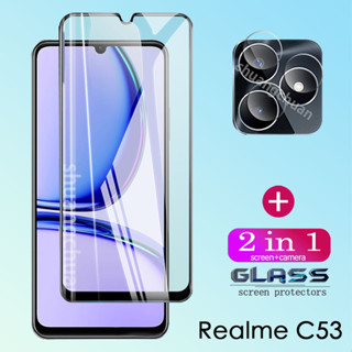 2in1 Realme C53 ฟิล์มกระจกนิรภัย แบบเต็มจอ + ฟิล์มเลนส์กล้อง Realme C3 11 12 15 17 21Y C25 Realme C35 C33 C30 Realme c55