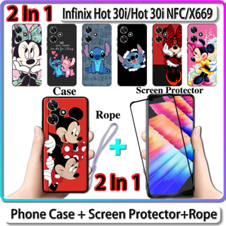 2 IN 1 เคสโทรศัพท์มือถือเซรามิค กันรอยหน้าจอ ทรงโค้ง ลายมินนี่เมาส์ สําหรับ Infinix Hot 30i Hot 30i NFC X669