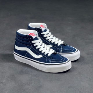 Vans SK8 Hi Vault OG Anaheim รองเท้าผ้าใบลําลอง ข้อสูง สีน้ําเงินเข้ม สไตล์คลาสสิก