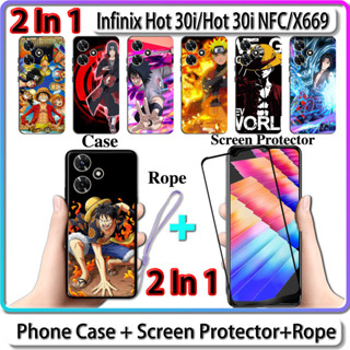 2 IN 1 เคส สําหรับ Infinix Hot 30i Hot 30i NFC X669 เคส พร้อมกระจกนิรภัยโค้ง เซรามิก ป้องกันหน้าจอ นารูโตะ และการออกแบบ One Piece