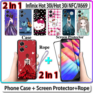 2 IN 1 เคสโทรศัพท์มือถือเซรามิค กันรอยหน้าจอ ทรงโค้ง ลายคิตตี้ สําหรับ Infinix Hot 30i Hot 30i NFC X669