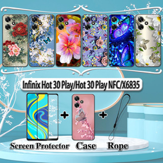 2 IN 1 เคสเซรามิก ลายดอกไม้ พร้อมกระจกนิรภัยโค้ง สําหรับ Infinix Hot 30 Play Hot 30 Play NFC X6835