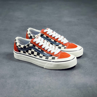 รองเท้ากีฬาลําลอง รุ่น Vans Style 36 Half Month Baotou Checkerboard สไตล์เรโทร มีสีส้ม สีแดง