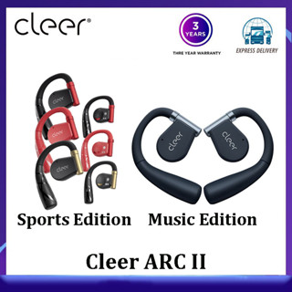 Cleer ARC II ชุดหูฟังบลูทูธไร้สาย IPX5 ตะขอเกี่ยวหู หมุนได้ พร้อมสวิตช์หลายอุปกรณ์ สีฟ้า และสีขาว