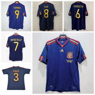 เสื้อกีฬาแขนสั้น ลายทีมชาติฟุตบอล Spain Away 2010 ชุดเยือน สไตล์เรโทร