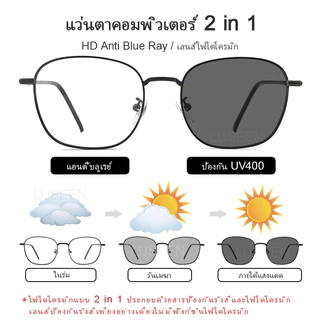LUSEEN แว่นตา ป้องกันรังสี สำหรับ ผู้หญิง และ ผู้ชาย เลนส์ เปลี่ยนสีได้ เปลี่ยนเลนส์ได้ แว่นตา ป้องกันรังสี AG2224