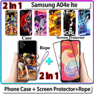 2 IN 1 เคส สําหรับ Samsung A04e lte เคส พร้อมกระจกนิรภัยโค้ง ป้องกันหน้าจอ เซรามิค นารูโตะ และการออกแบบ One Piece