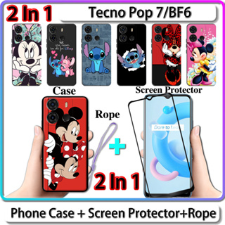 2 IN 1 เคส สําหรับ Tecno Pop 7 BF6 เคส พร้อมกระจกนิรภัย โค้ง เซรามิค ป้องกันหน้าจอ การออกแบบที่แข็งแกร่ง และมินนี่