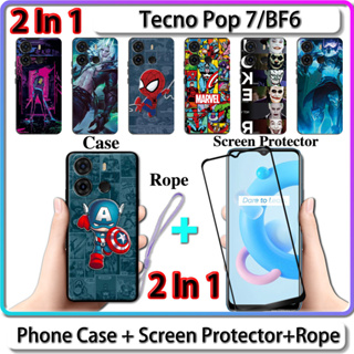 เคส 2 IN 1 สําหรับ Tecno Pop 7 BF6 เคส พร้อมกระจกนิรภัยโค้ง ป้องกันหน้าจอ เซรามิค ดีไซน์ฮีโร่ LOL